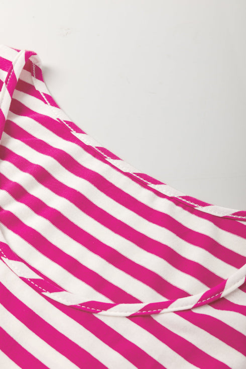 Mixed Stripe Print Sleeveless Tiered Loose Fit Casual Mini Tank Dress